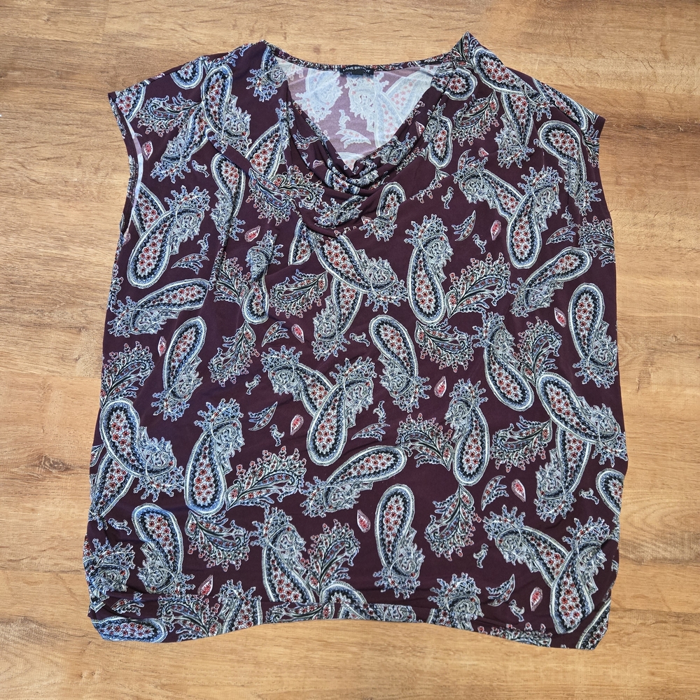 Lane Bryant Burgundy Paisley Cowl Neck Sleeveless Top 26/28